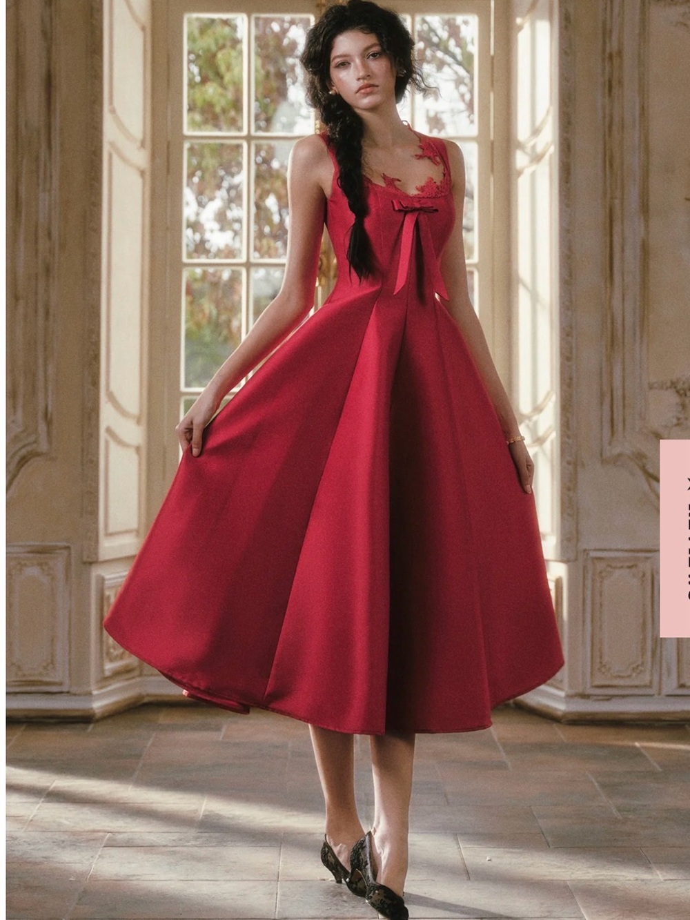 Sleeveless Red High-Low Cocktail Dress with Lace